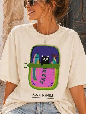 Graphic Summer Shirt, Ocean Vibes Tee, Funny Sardines Shirt